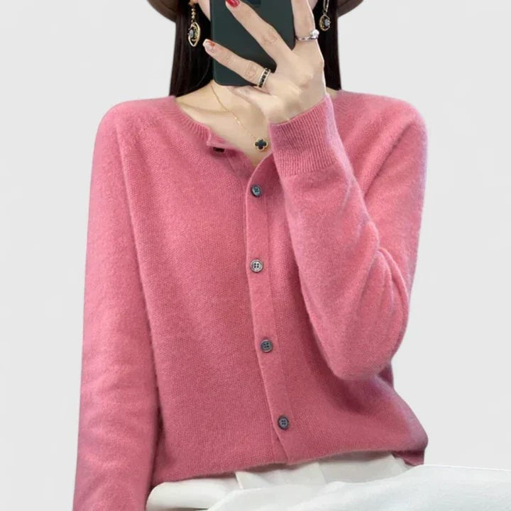 Pink round neck button cardigan