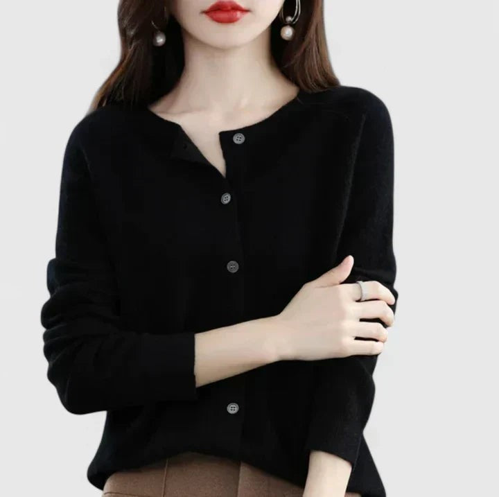 Black round neck button cardigan