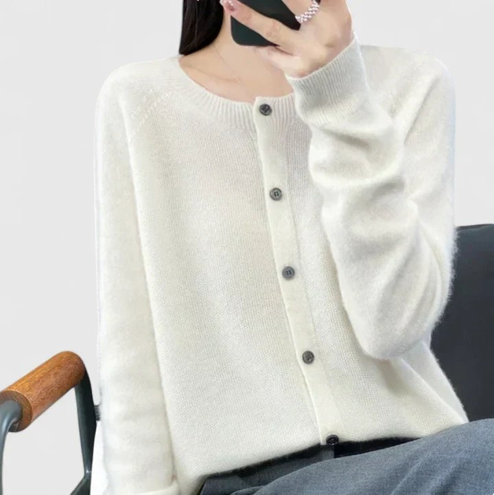 White round neck button cardigan