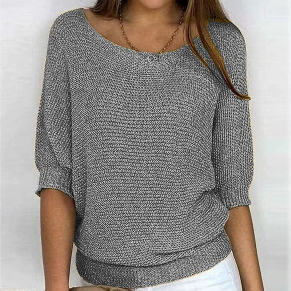 Gray round-neck knit jumper