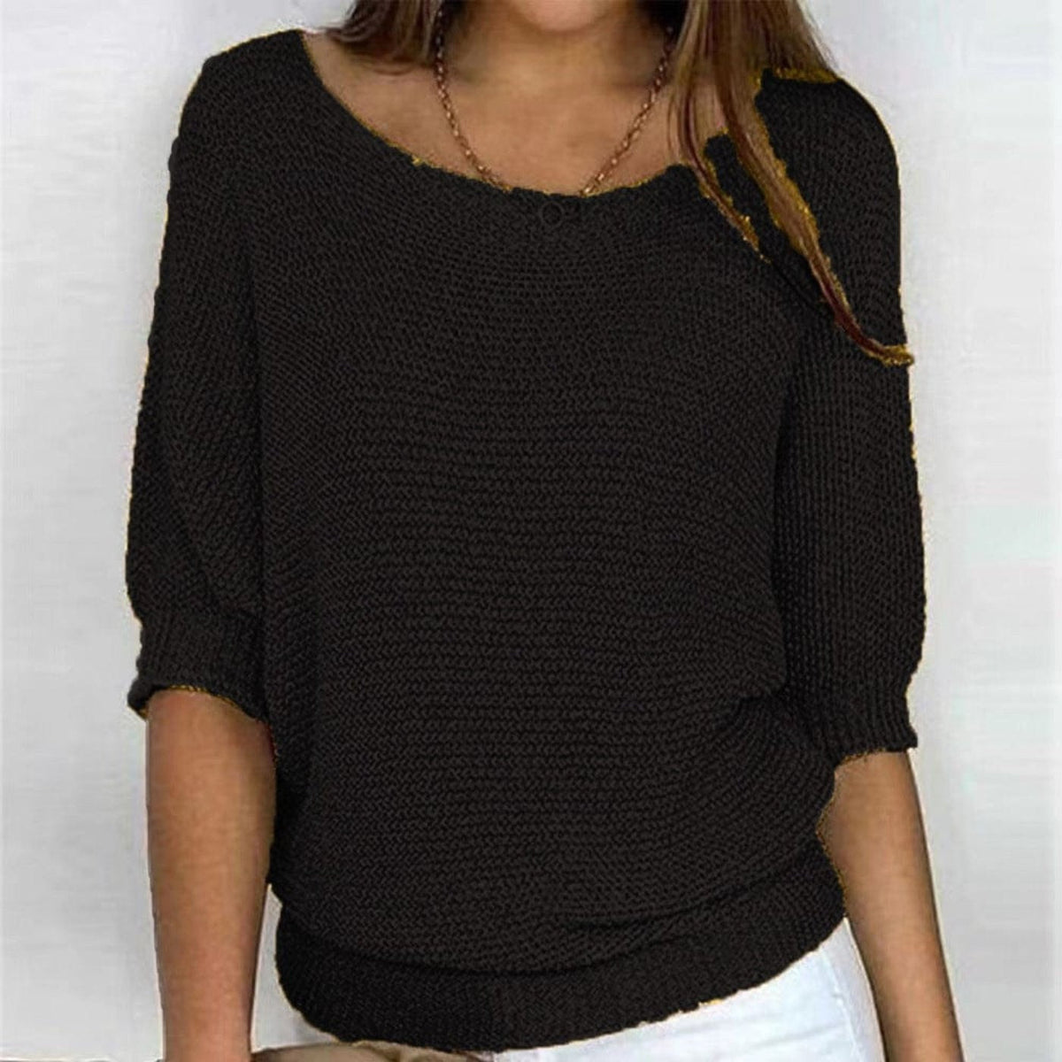 Black round-neck knit jumper
