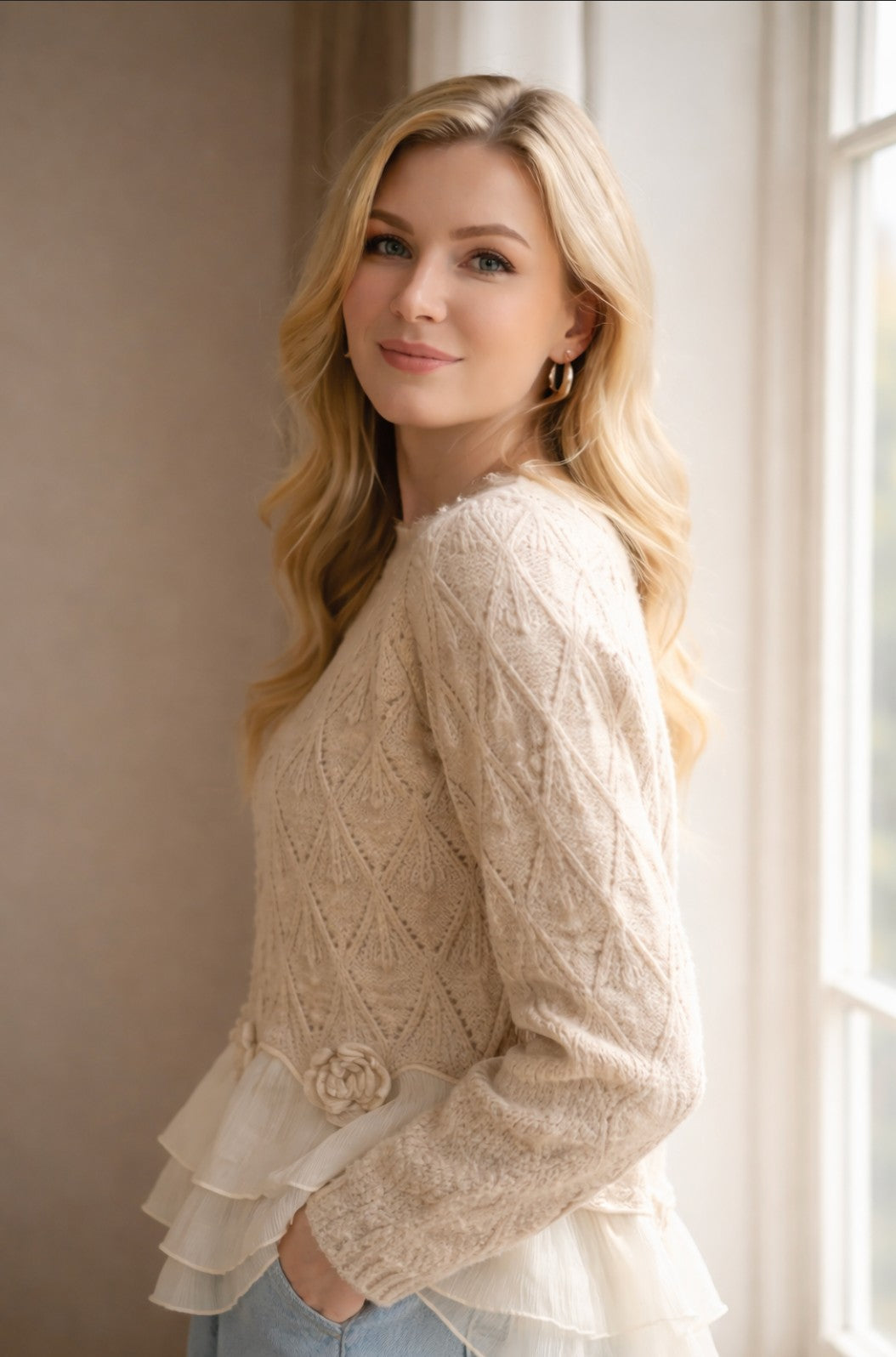 Ruffle-hem knit jumper