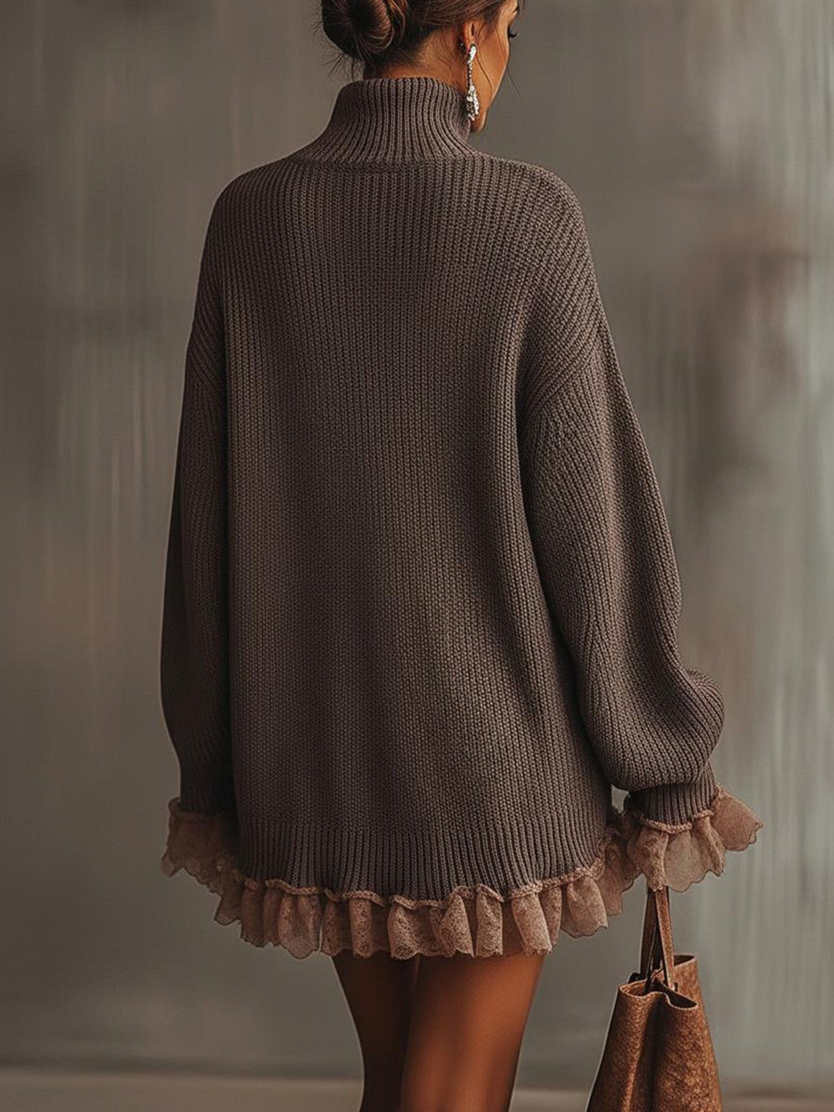 Ruffle-hem roll neck jumper dress
