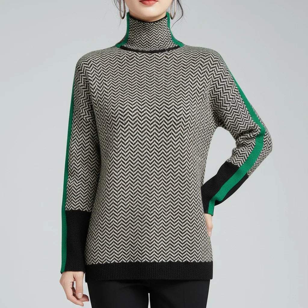 Rosa | Suéter de cuello vuelto de espiga de lana merino