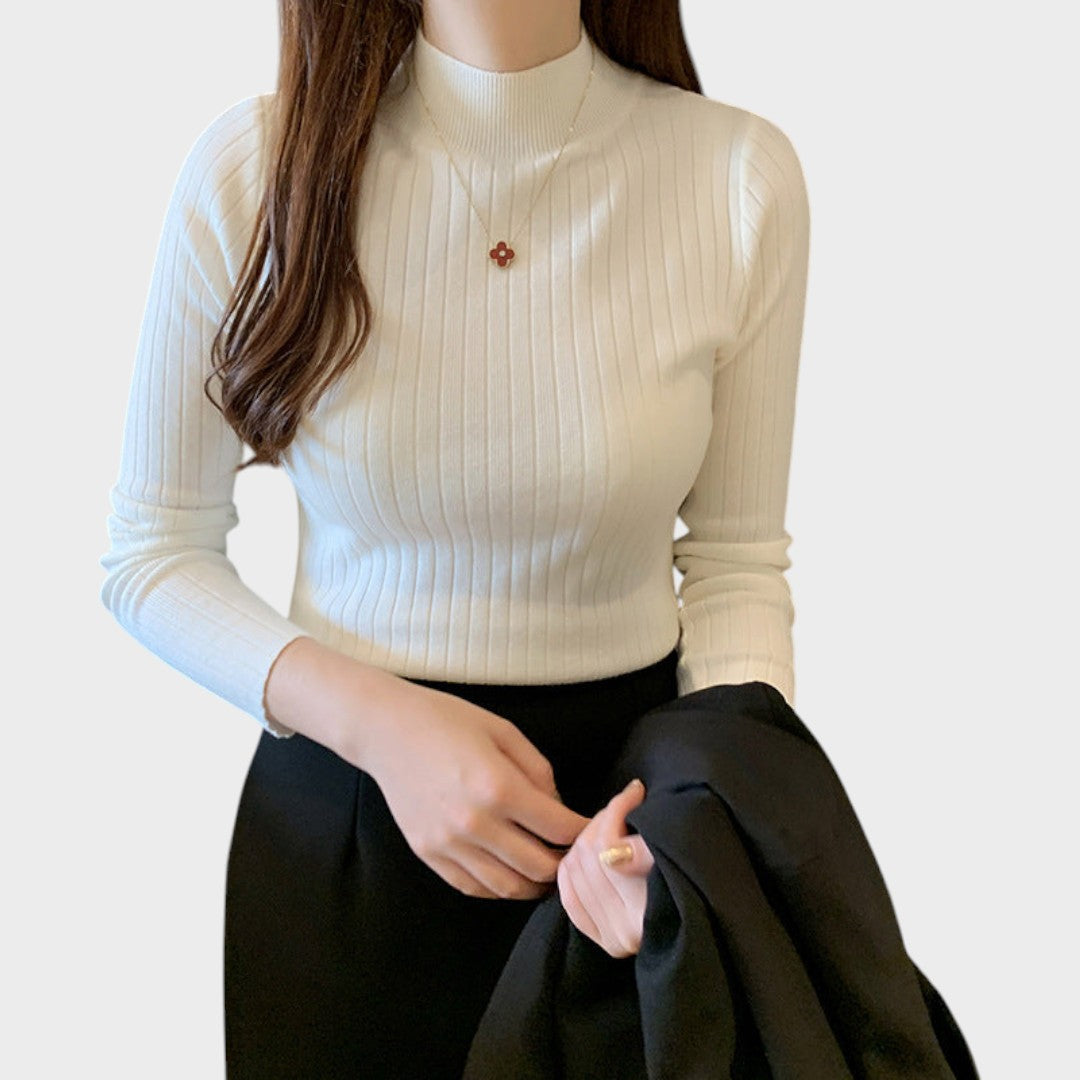 White slim-fit mock neck knit top