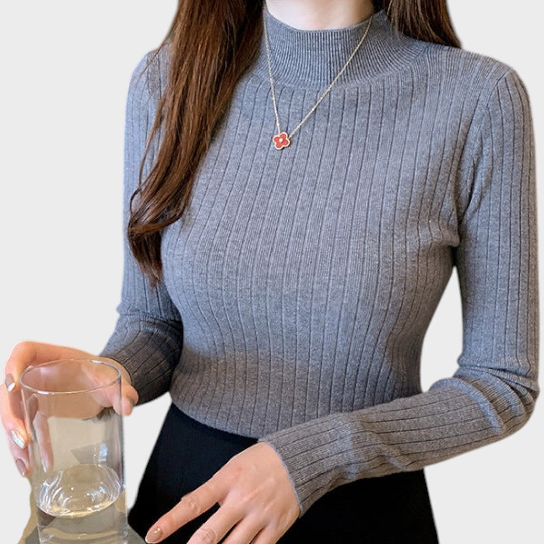 Gray slim-fit mock neck knit top