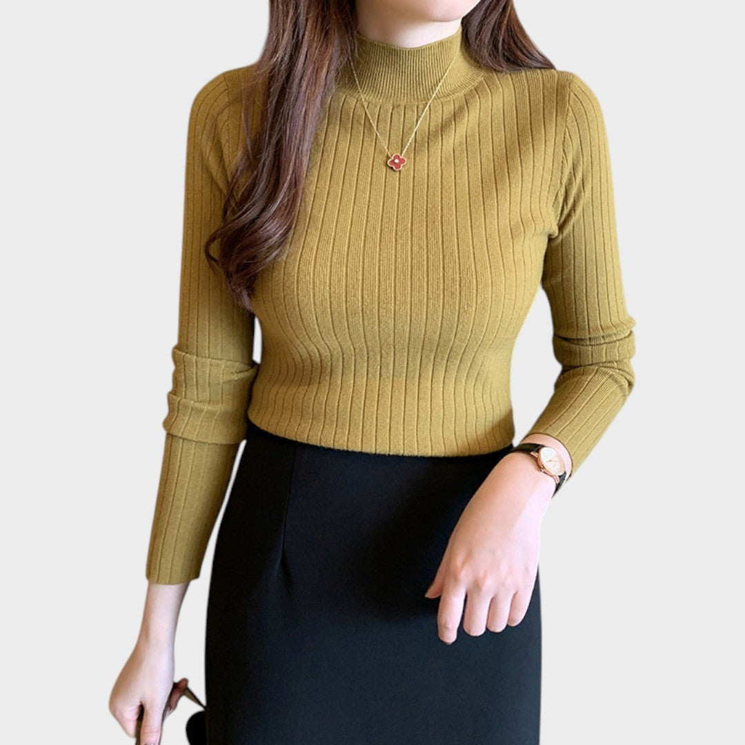 Mustard slim-fit mock neck knit top