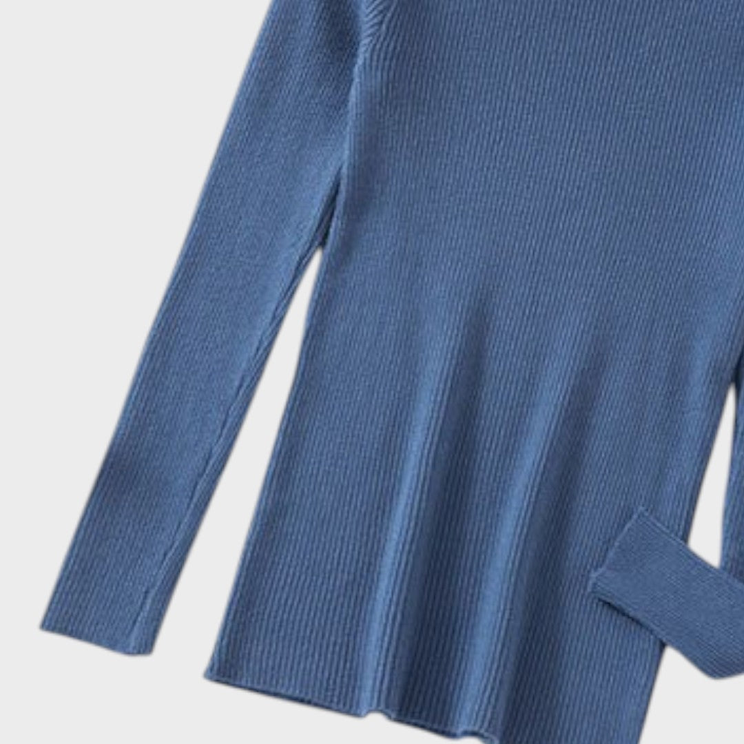 Hazel Blue slim-fit mock neck knit top