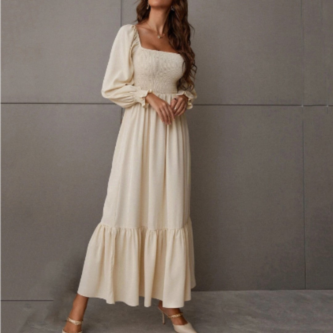 Smocked square neck tiered maxi dress