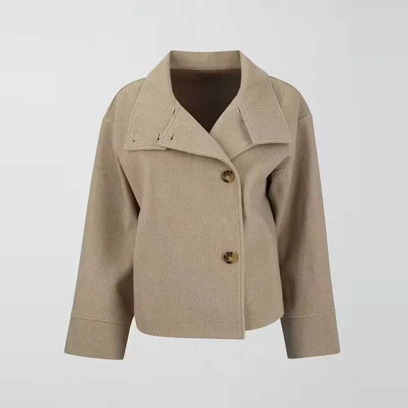 Beige stand collar wool jacket