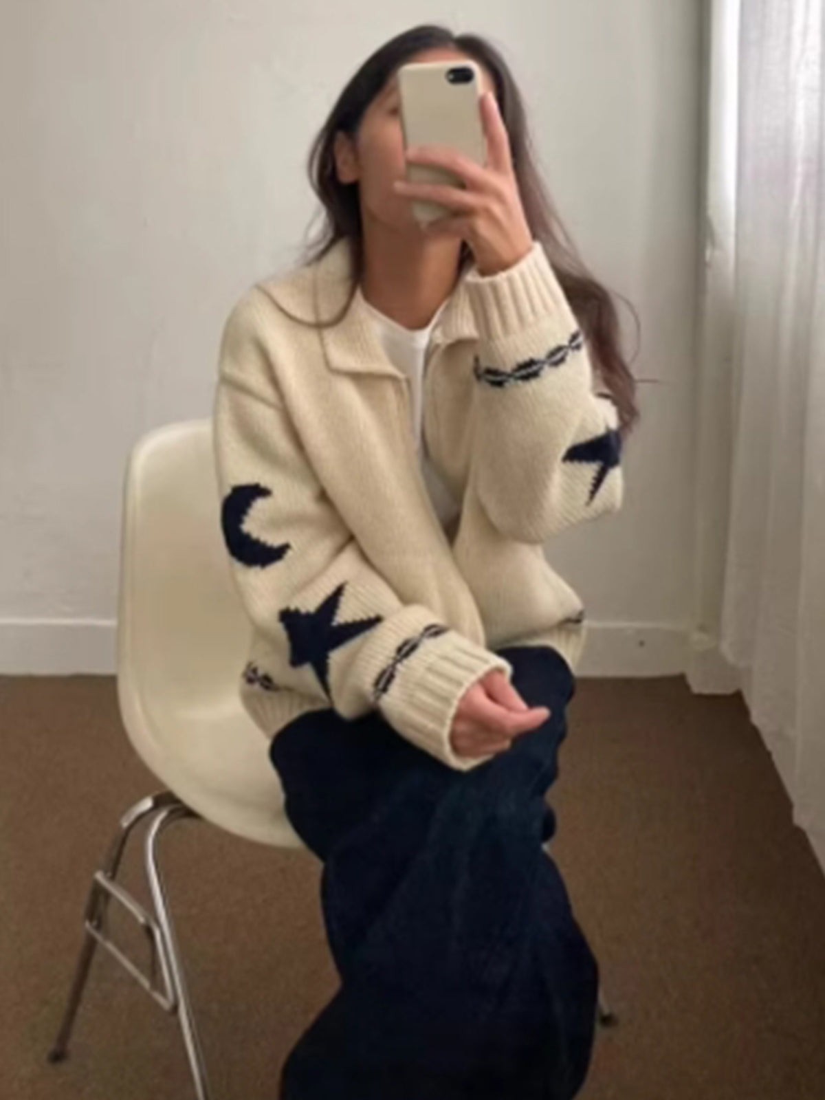 Star-motif zip-up cardigan