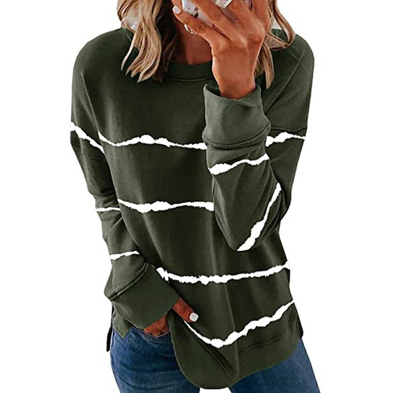 Green striped crew neck sweatshirt