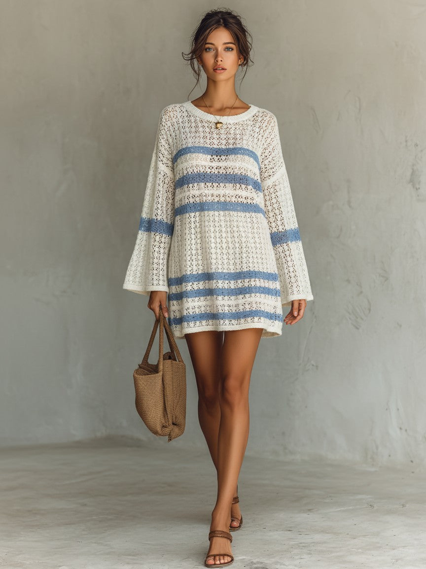 Striped crochet knit mini dress