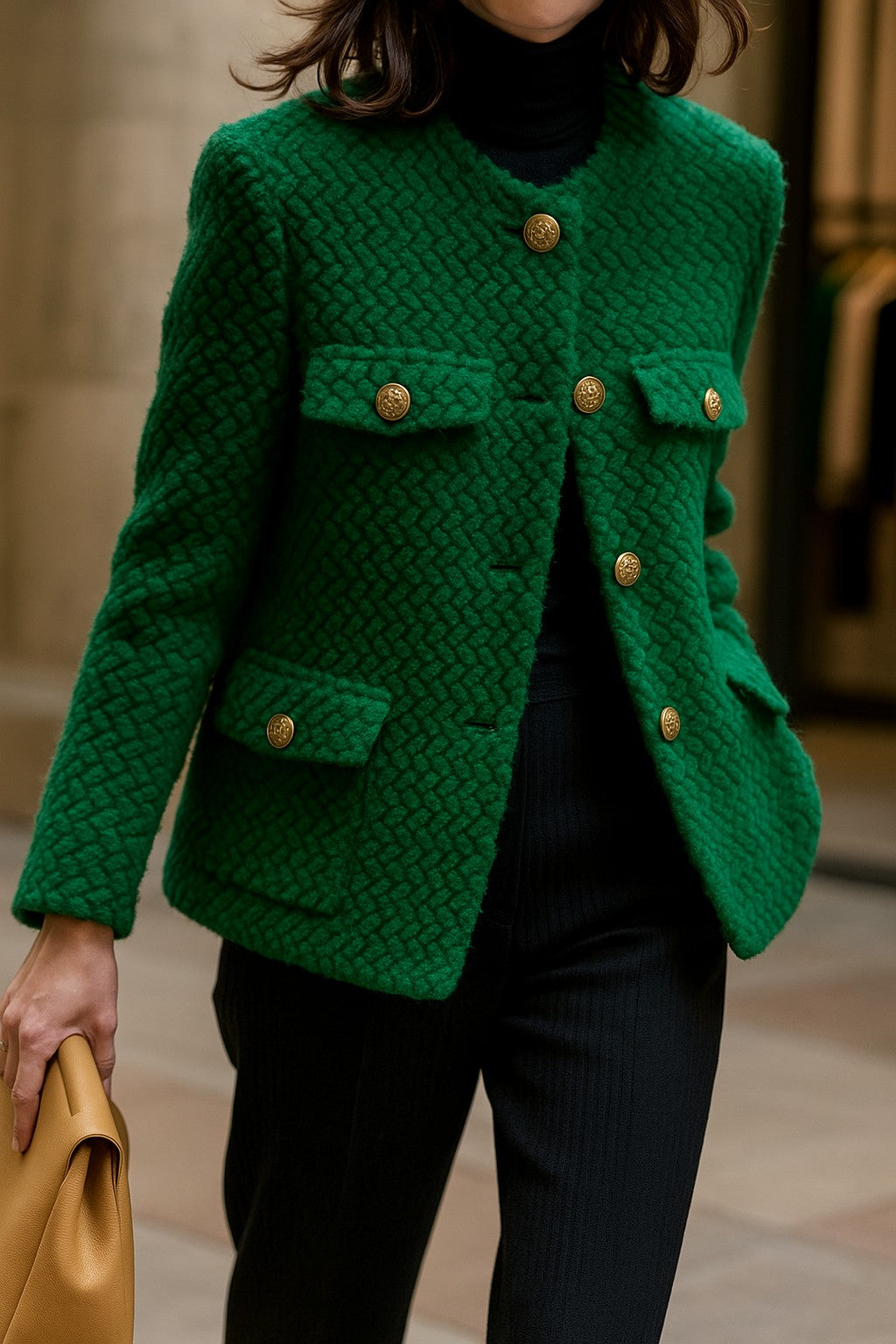 Forest textured tweed gold-button jacket