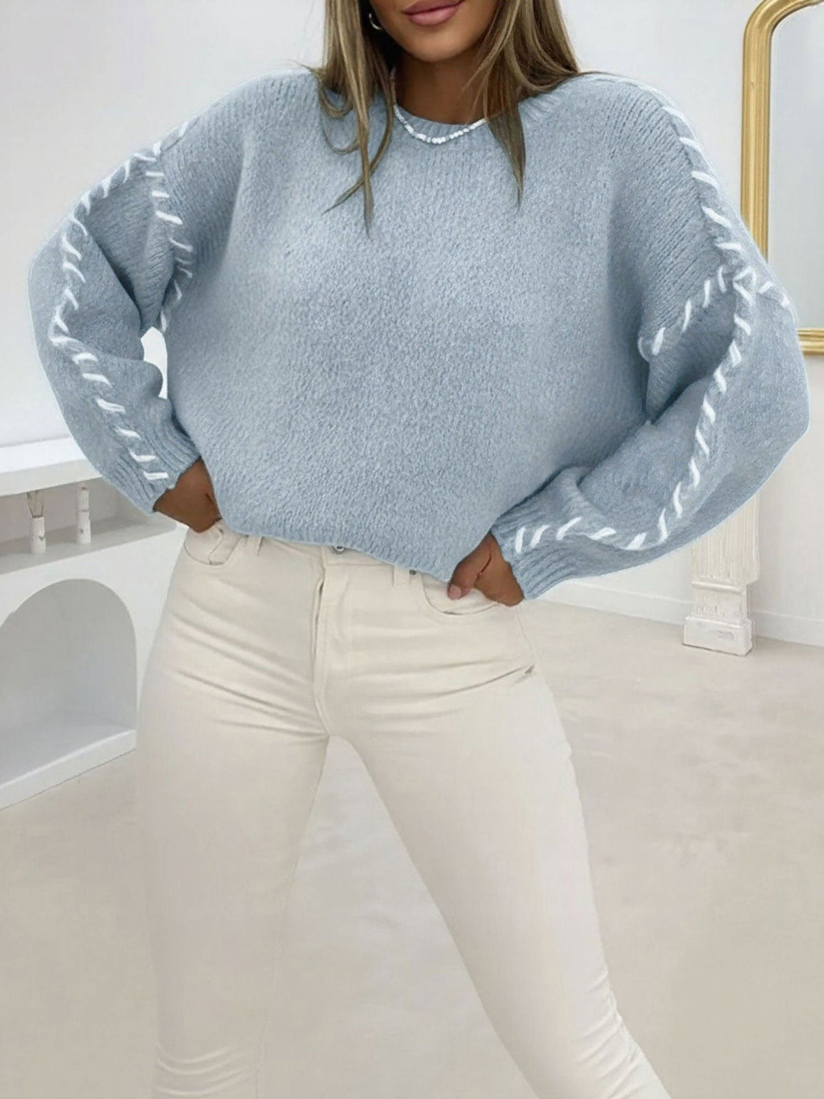 Whipstitch crew neck jumper