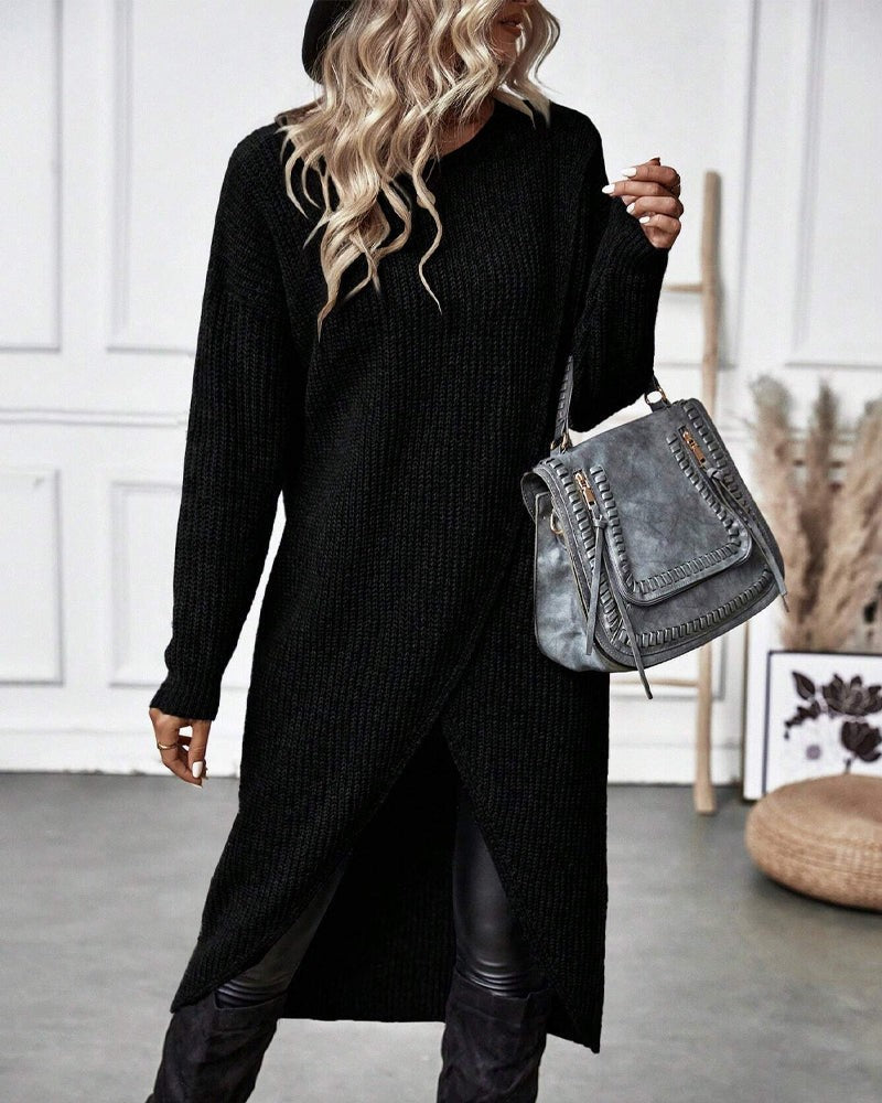 Wool wrap front jumper dress