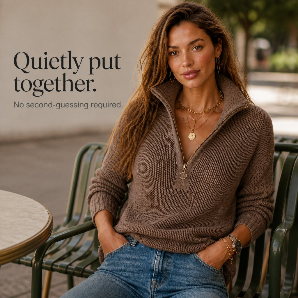 Zip neck relaxed jumper