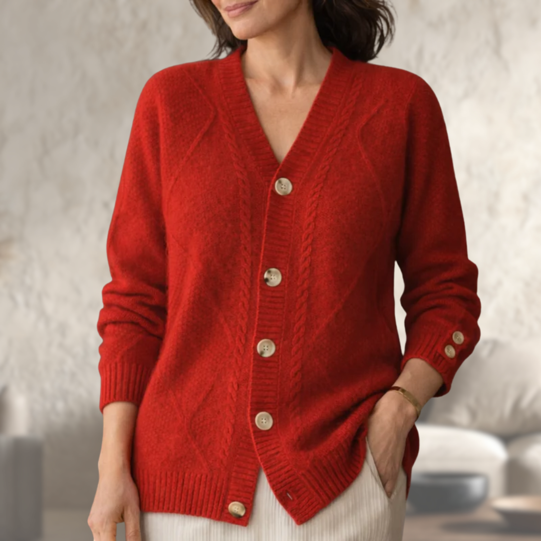 Solveig | Wool Knit V-Neck Button Cardigan