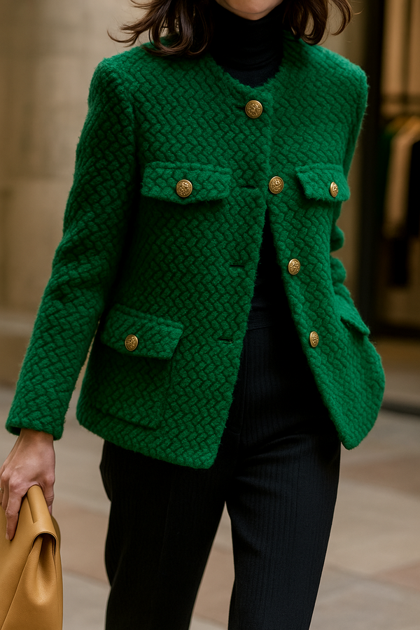 Elspeth | Textured Tweed Gold-Button Jacket