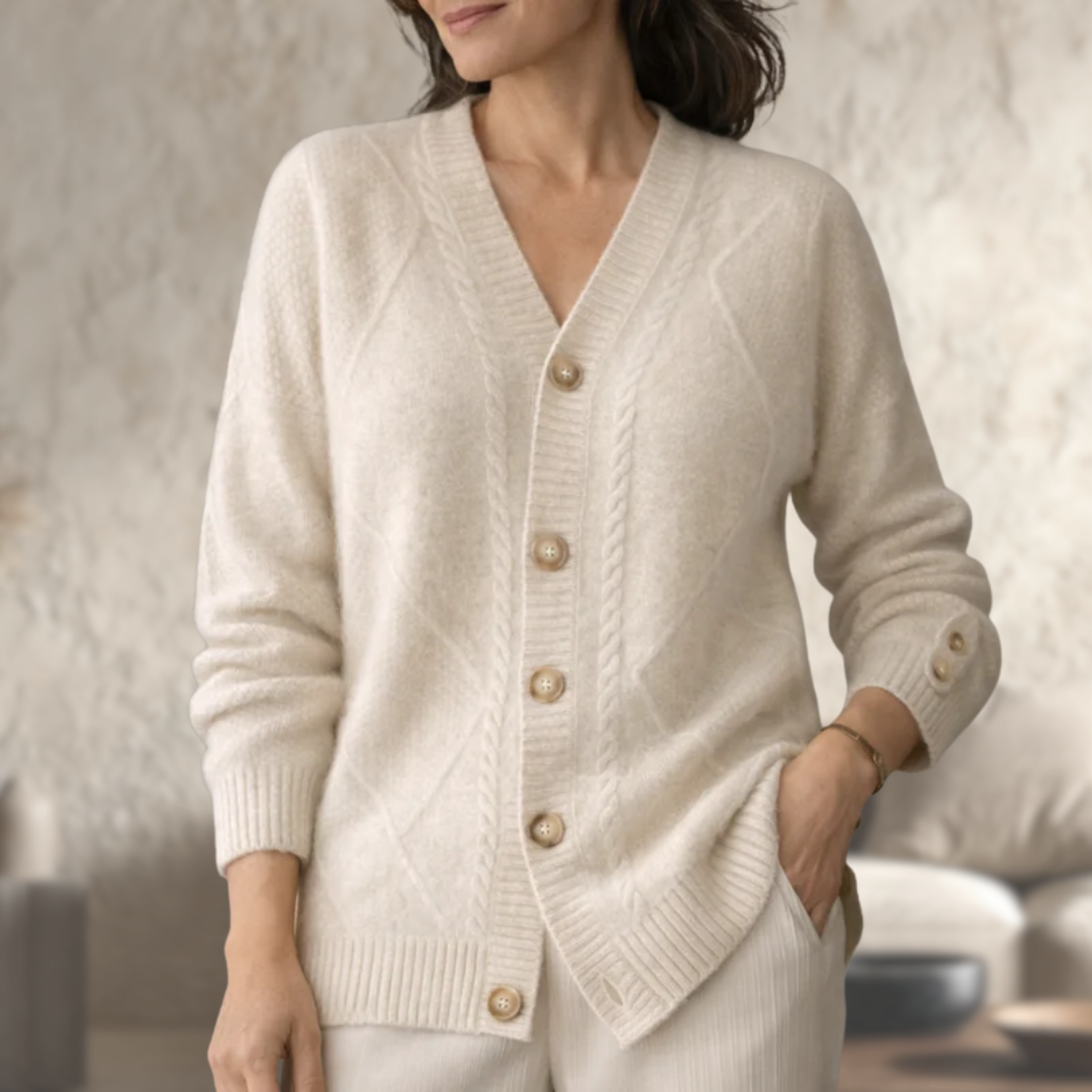 Solveig | Wool Knit V-Neck Button Cardigan