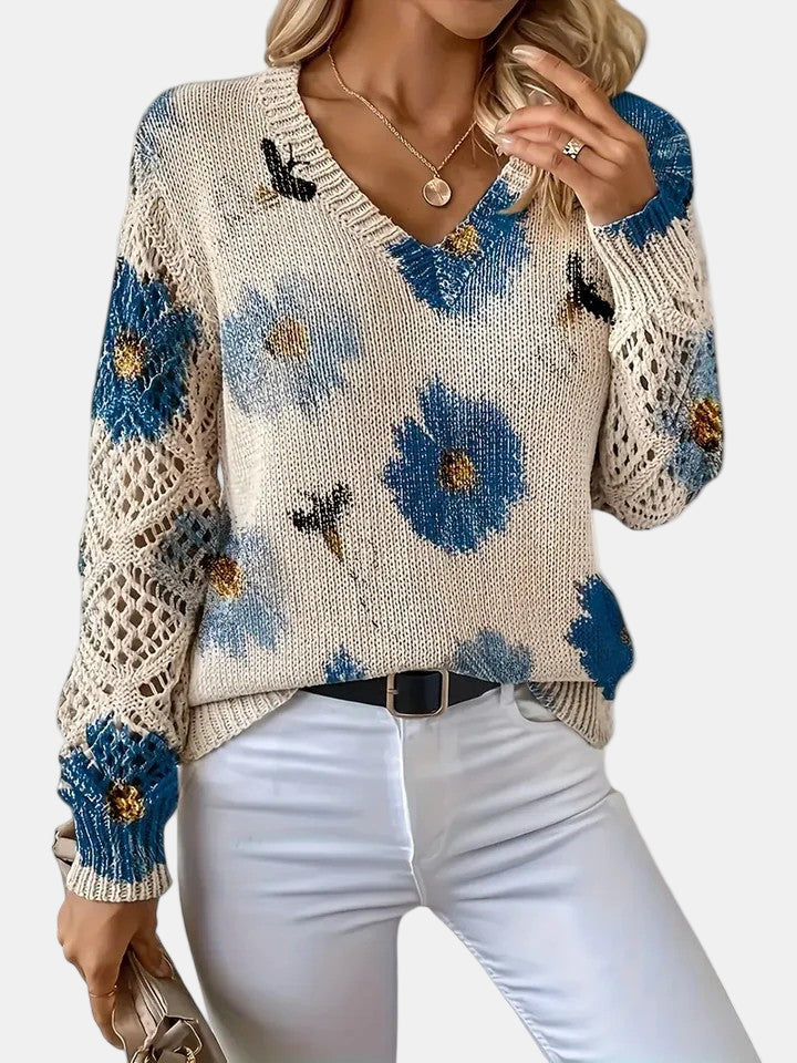 Sidonie | Suéter de punto con cuello de pico y estampado floral