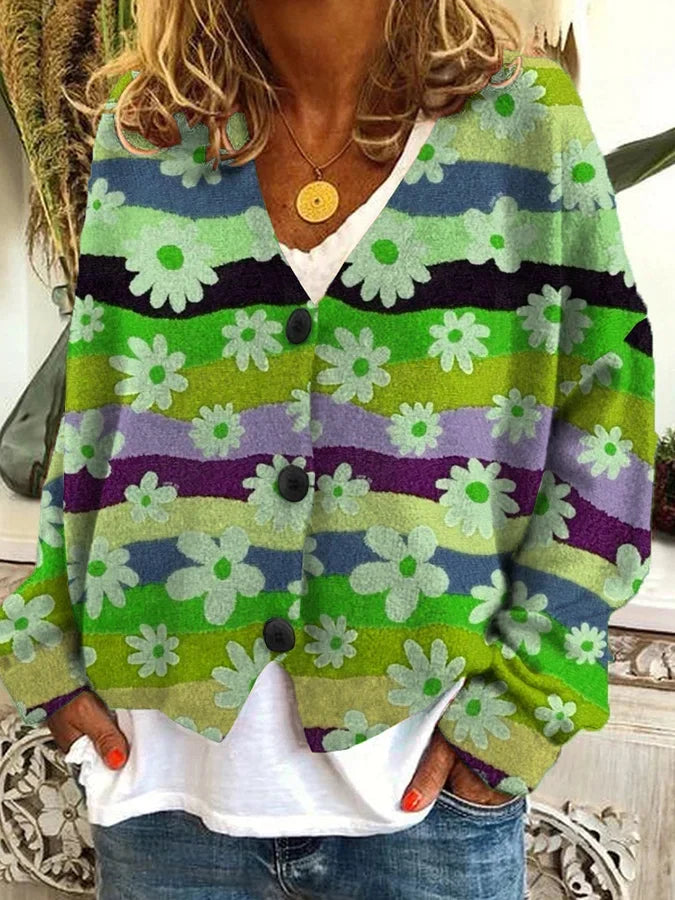 Ivy | Floral Stripe Knit Cardigan