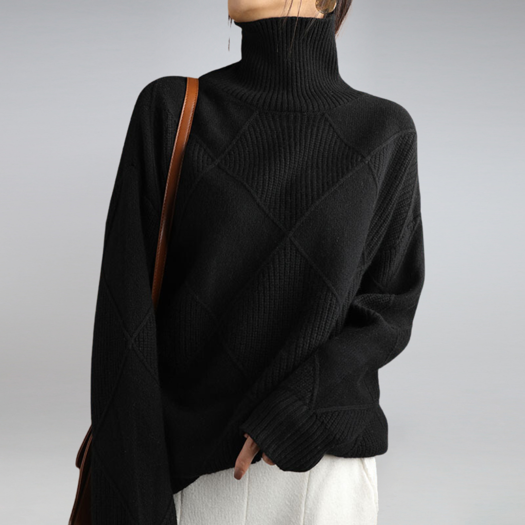 Audrey | Diamond Knit Roll Neck Jumper