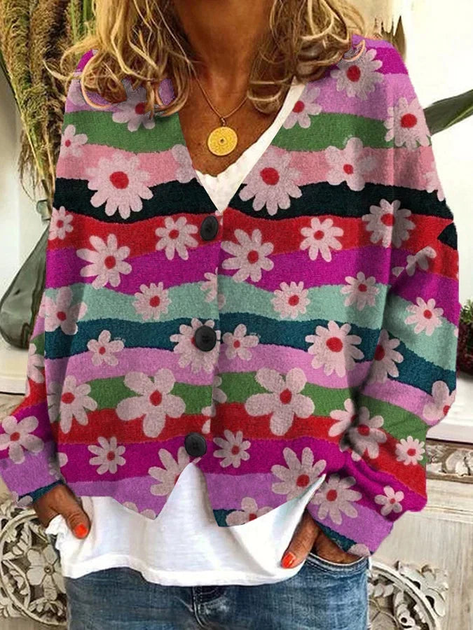 Ivy | Floral Stripe Knit Cardigan