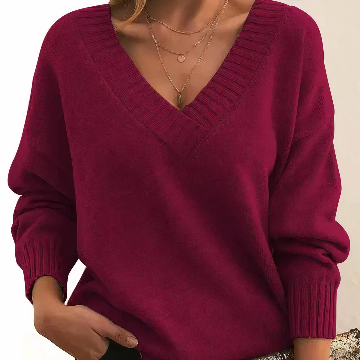 Bridget | Jersey plisado con cuello de pico