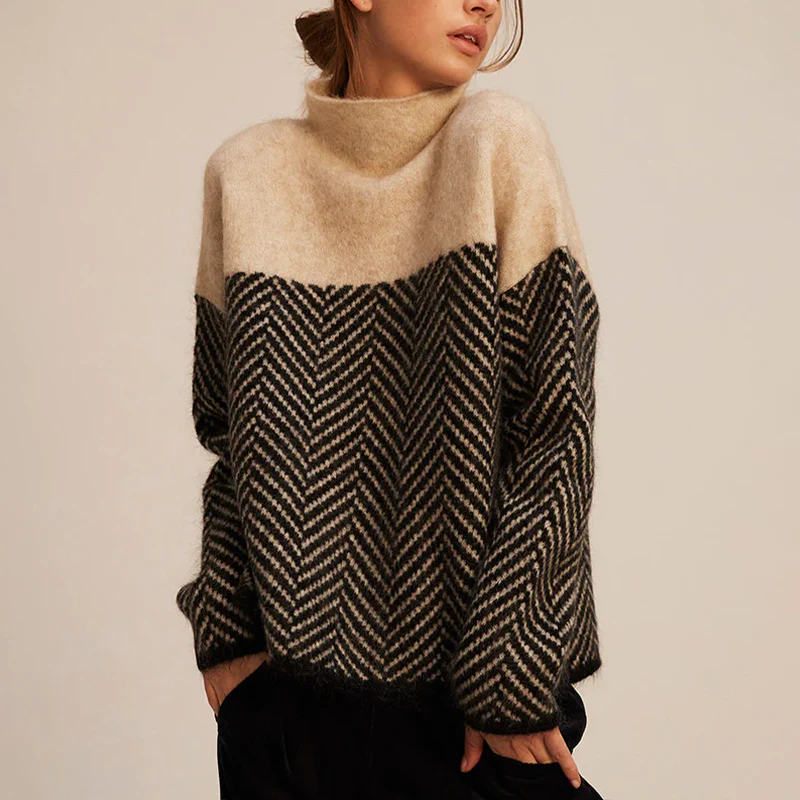 Elsie | Jersey de cuello vuelto en espiga a bloques de color