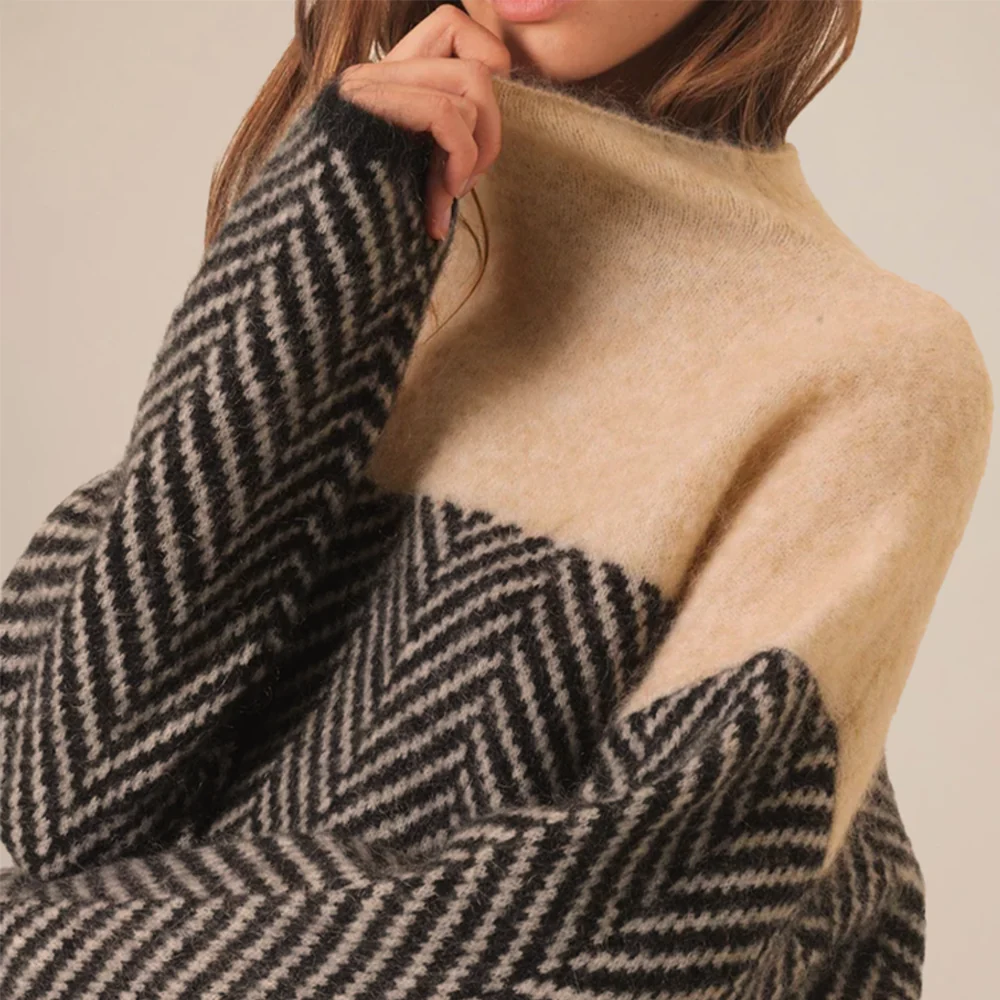 Elsie | Jersey de cuello vuelto en espiga a bloques de color