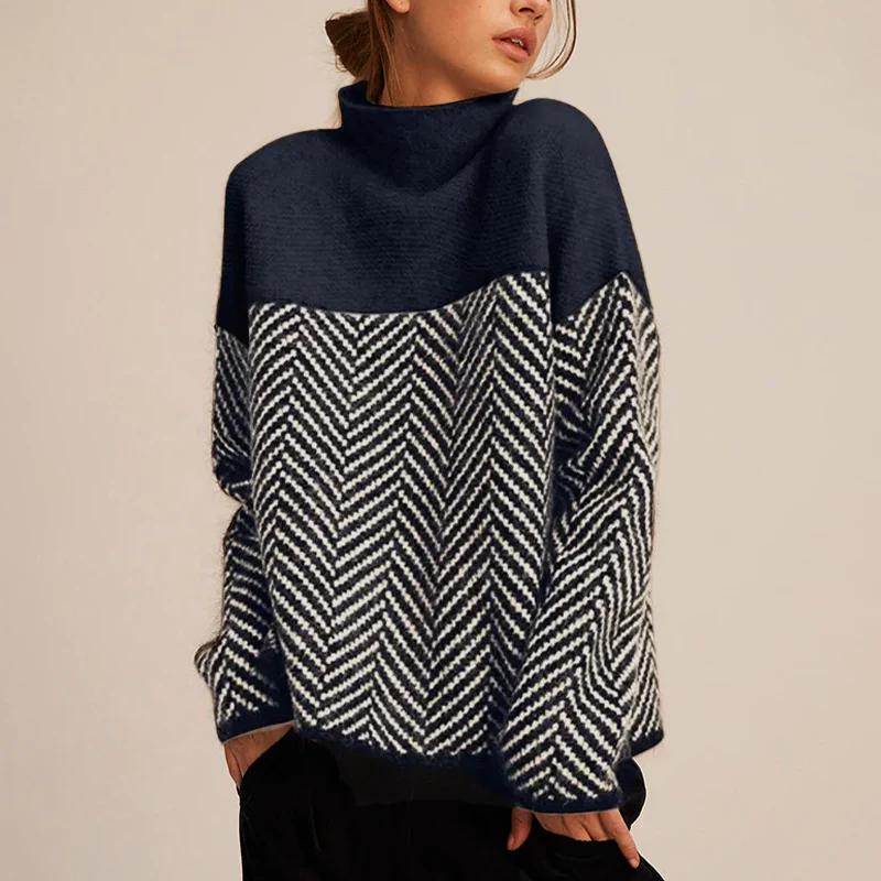 Elsie | Jersey de cuello vuelto en espiga a bloques de color