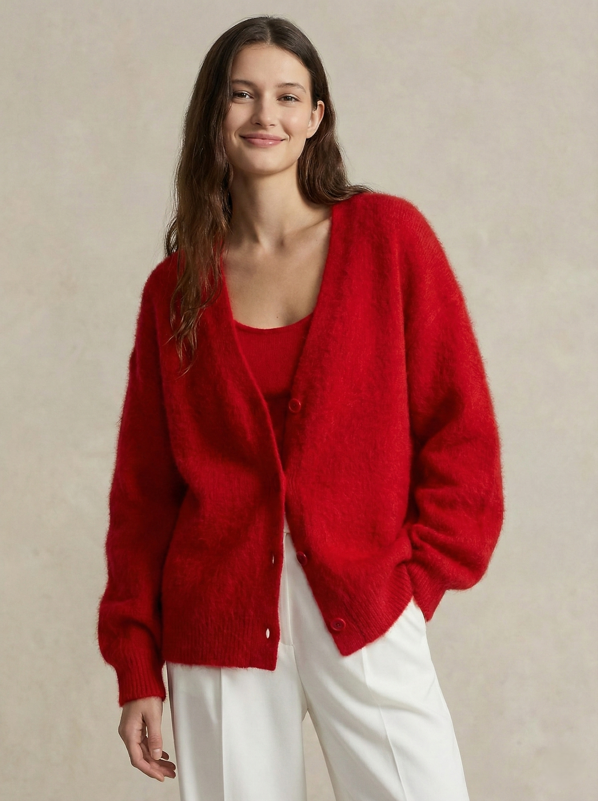 Ernestine | Fluffy V-Neck Button Cardigan
