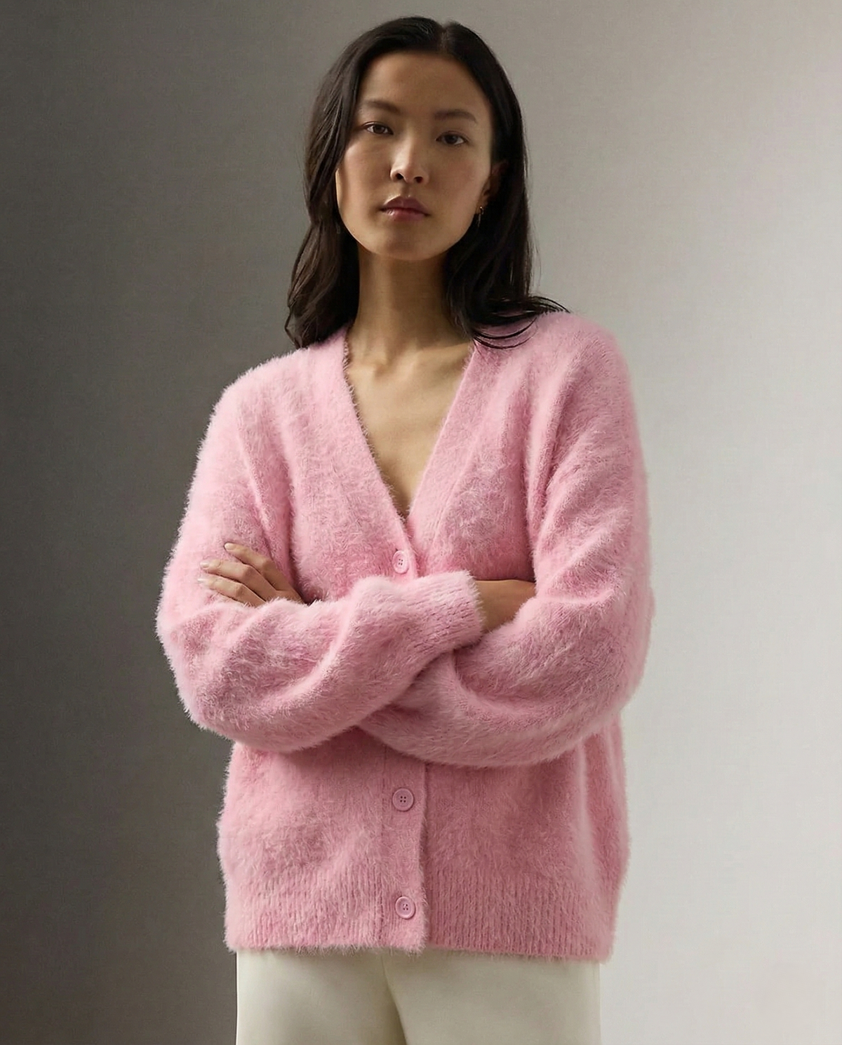 Ernestine | Fluffy V-Neck Button Cardigan