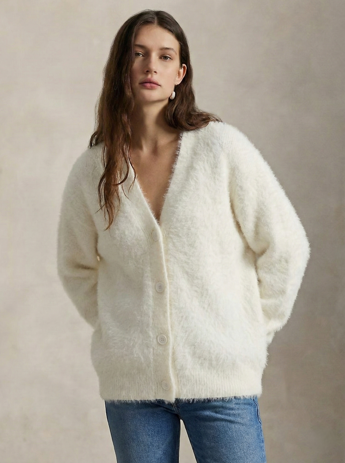 Ernestine | Fluffy V-Neck Button Cardigan