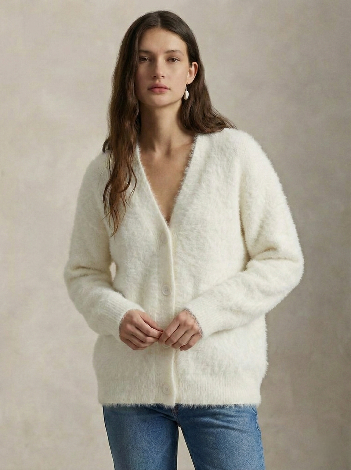 Ernestine | Fluffy V-Neck Button Cardigan
