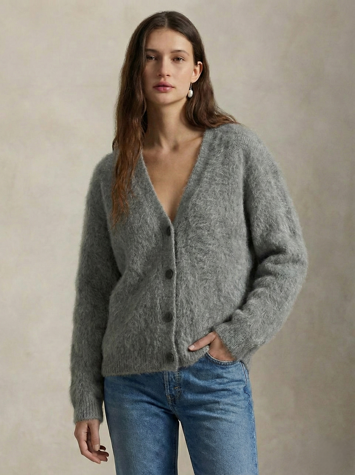 Ernestine | Fluffy V-Neck Button Cardigan