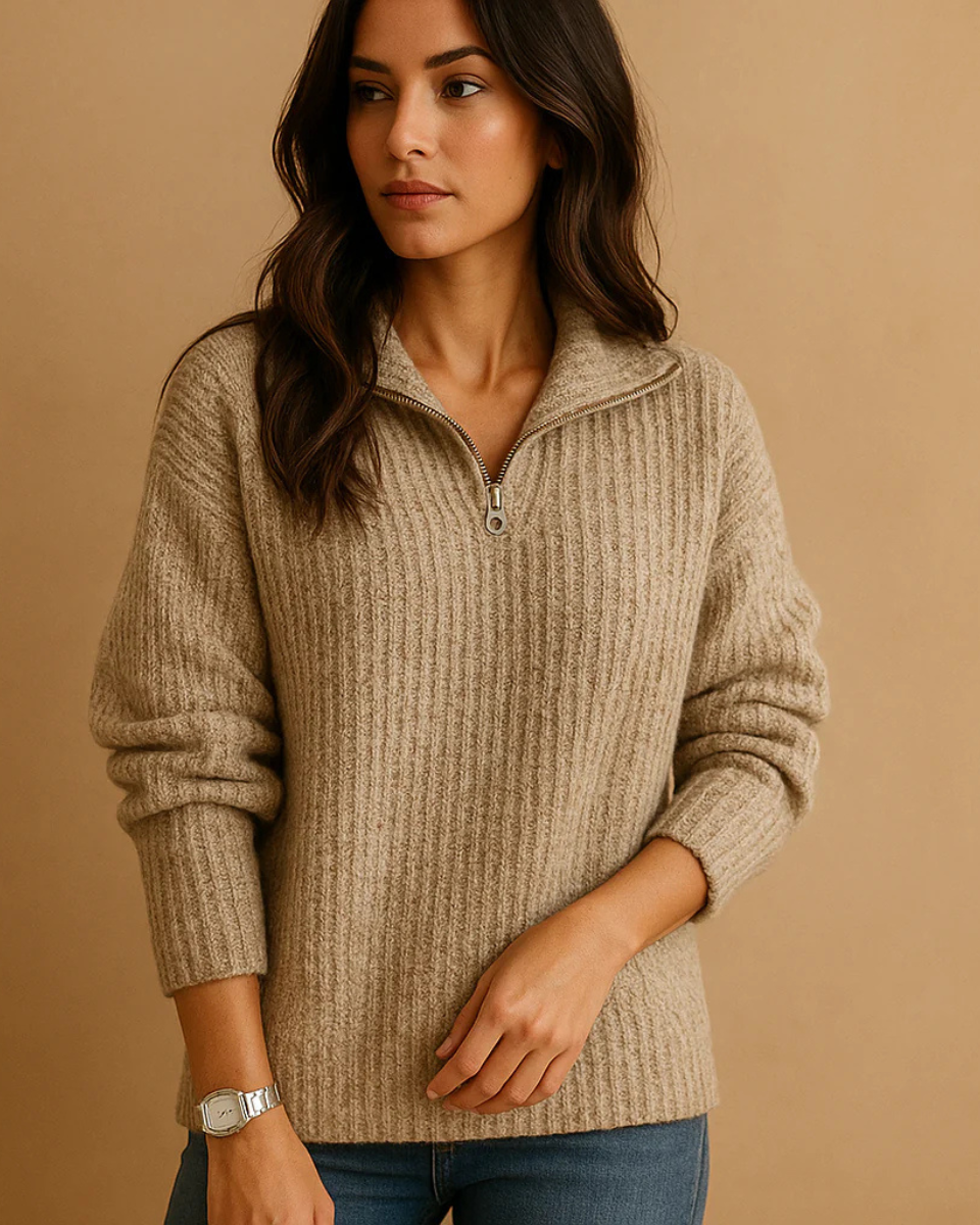 Octavia | Ribbed Half Zip Jumper