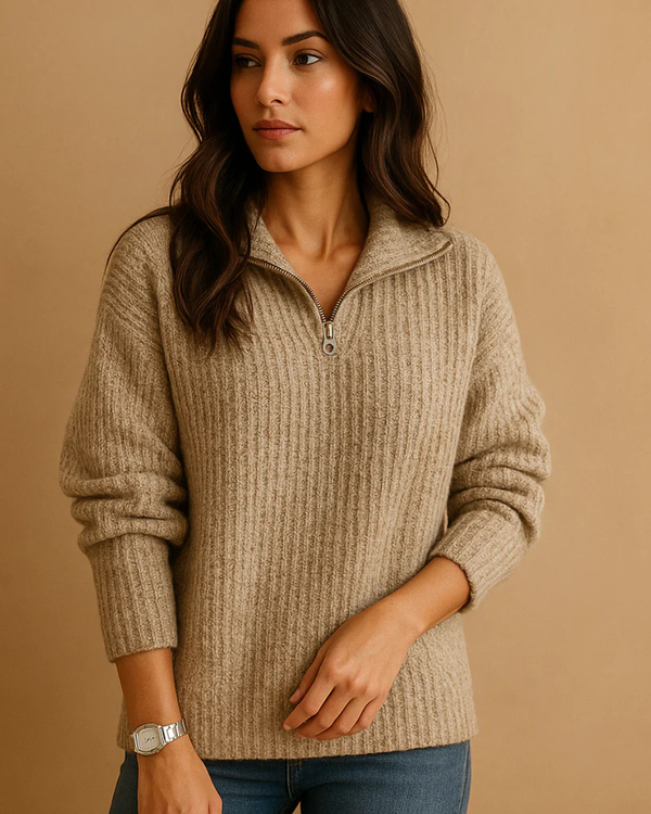 Octavia | Ribbed Half Zip Jumper
