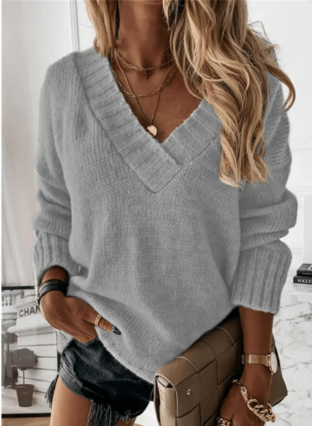 Rosanna | Deep V-Neck Chunky Knit Jumper