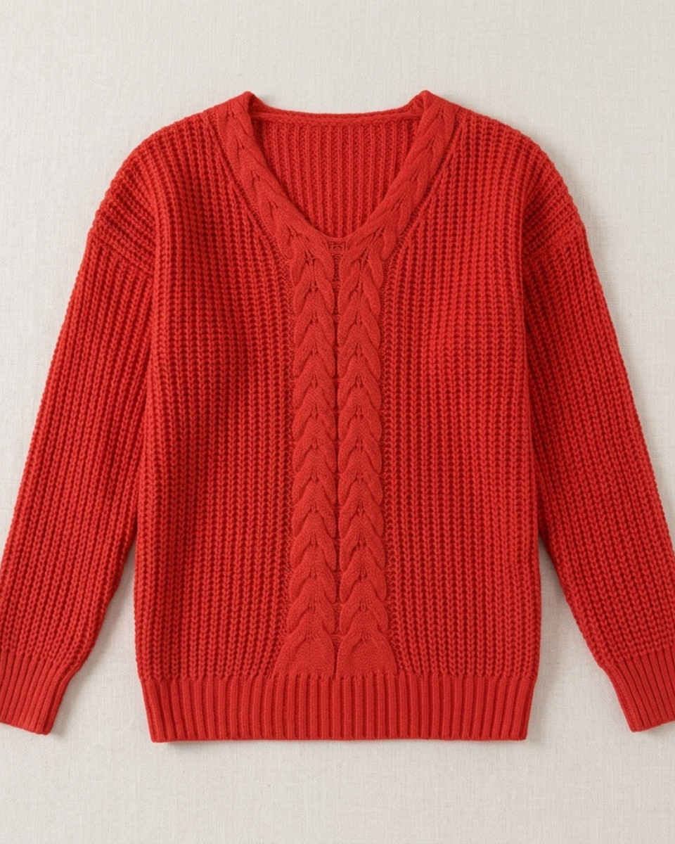 Regina | Wool Cable Knit V-Neck Jumper