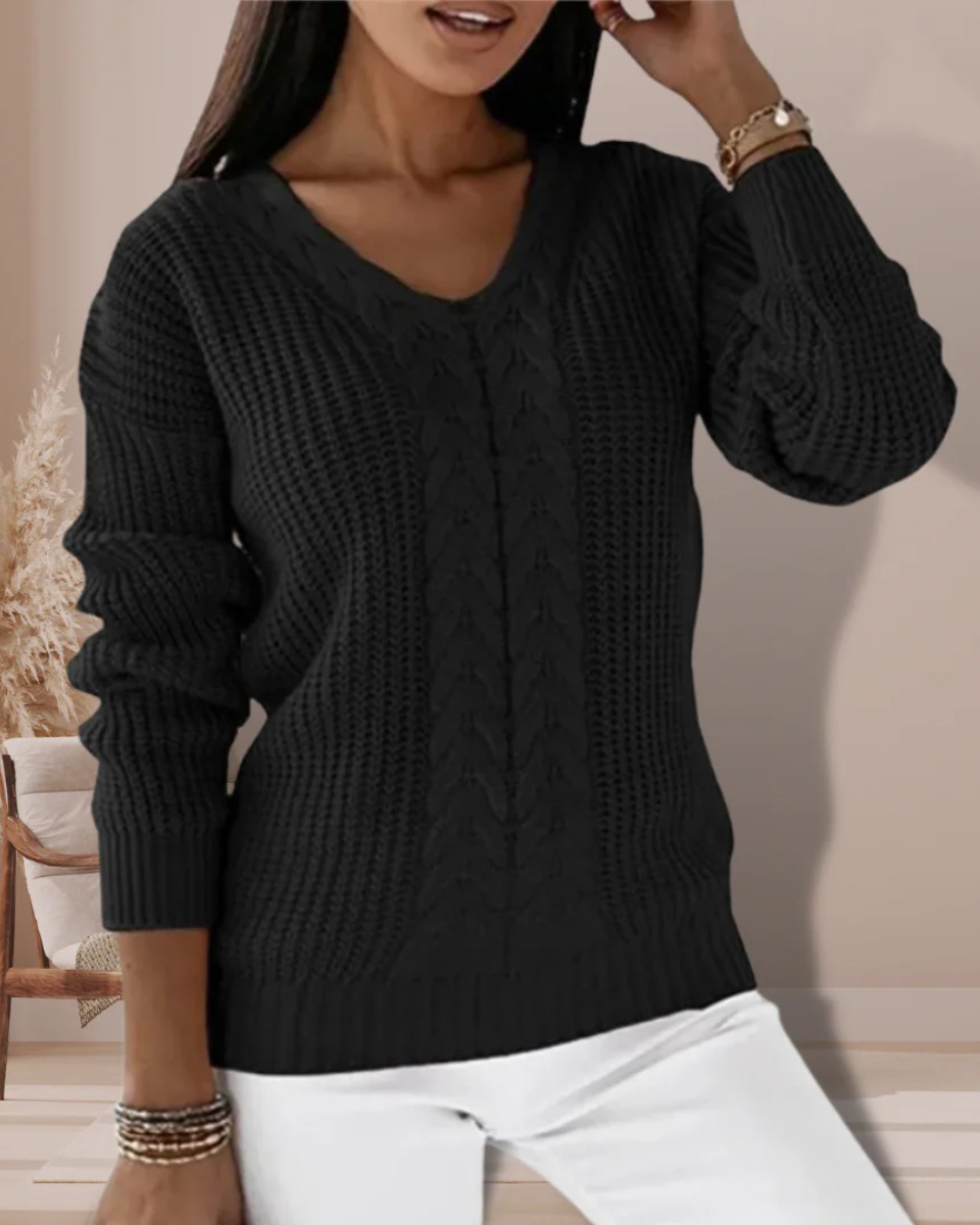 Regina | Wool Cable Knit V-Neck Jumper