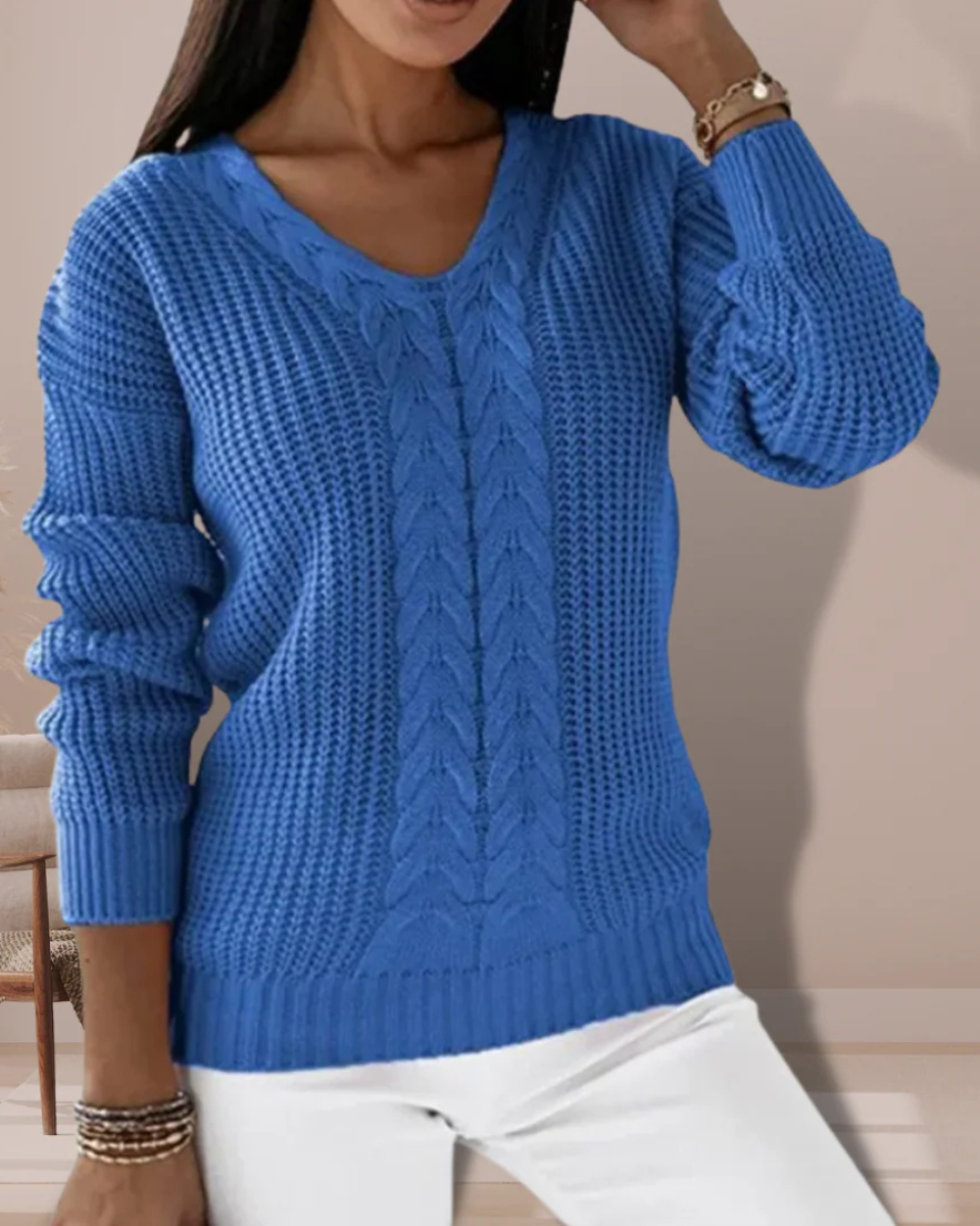 Regina | Wool Cable Knit V-Neck Jumper