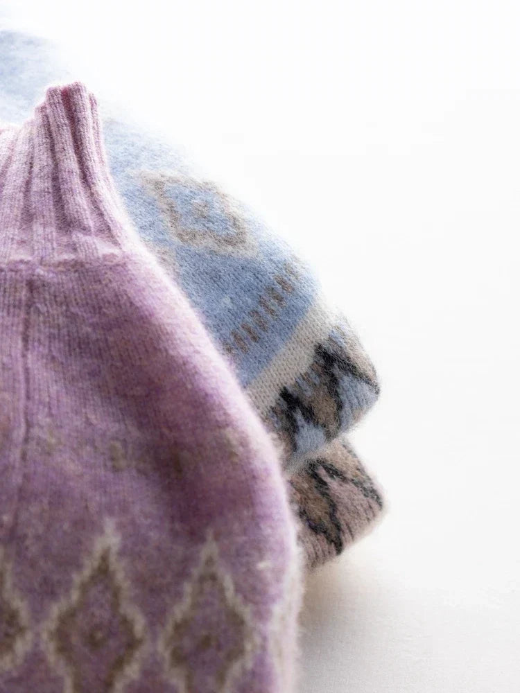 Rachel | Jersey de cuello alto simulado Fair Isle de lana