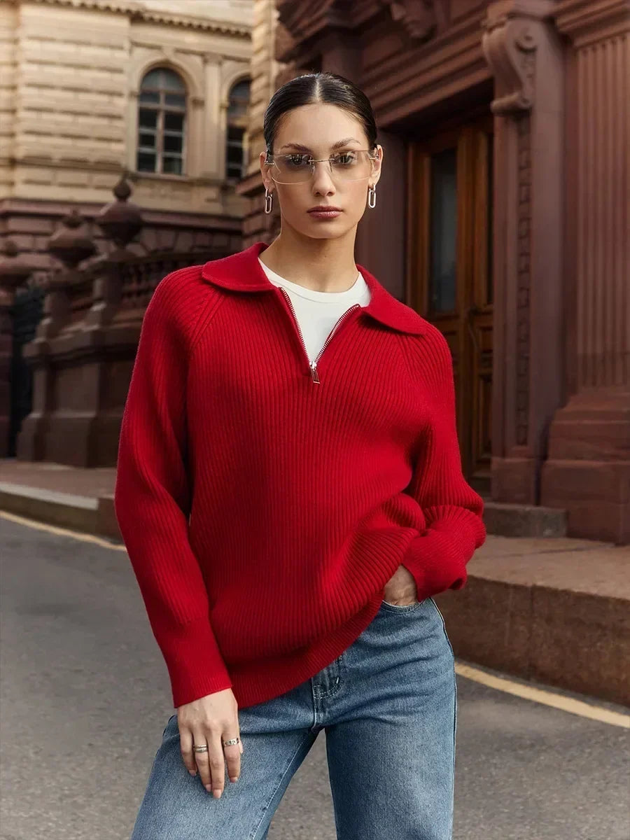 Ruth | Jersey de cuello alto con cremallera y textura acanalada