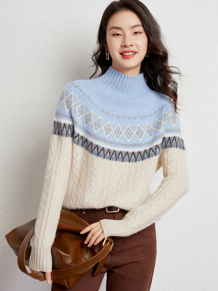Rachel | Jersey de cuello alto simulado Fair Isle de lana