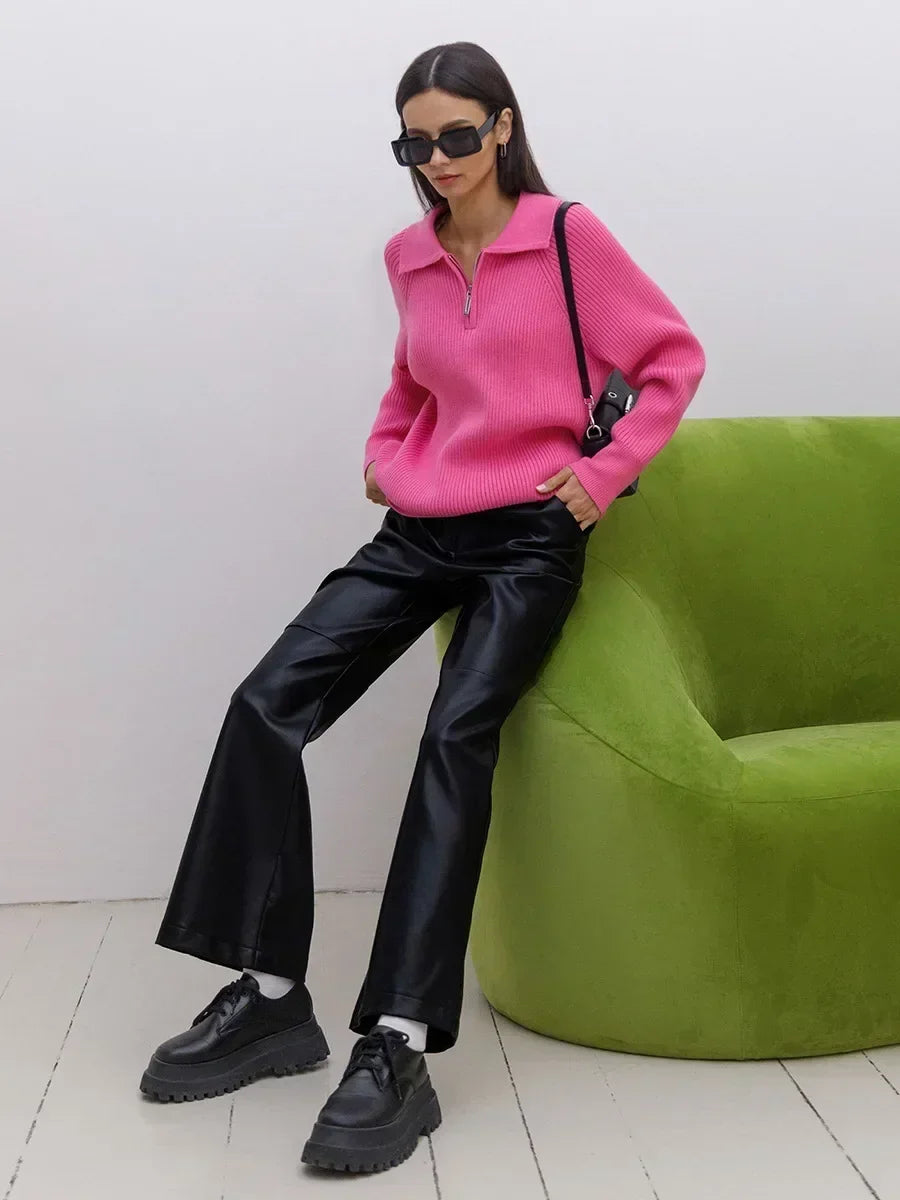 Ruth | Jersey de cuello alto con cremallera y textura acanalada