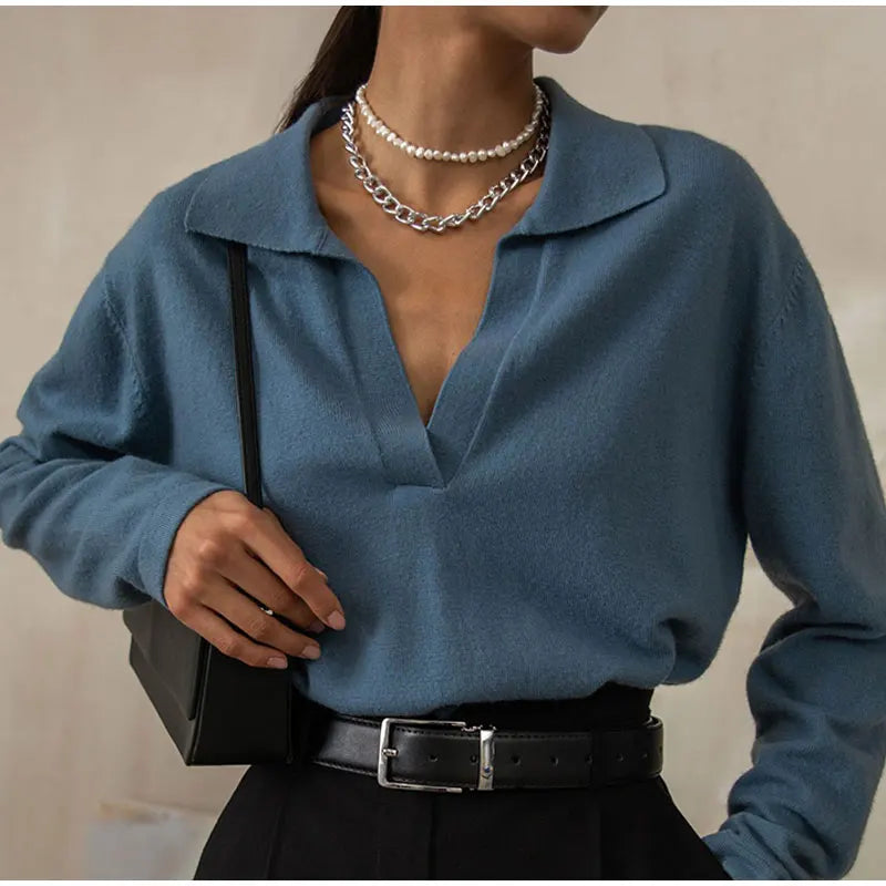 Nell | Merino Wool Collared Knit Polo Top