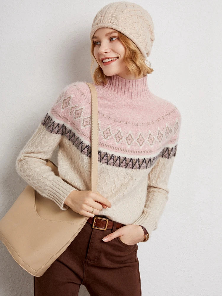 Rachel | Jersey de cuello alto simulado Fair Isle de lana
