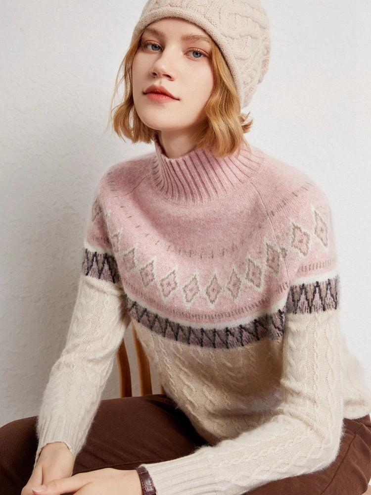 Rachel | Jersey de cuello alto simulado Fair Isle de lana